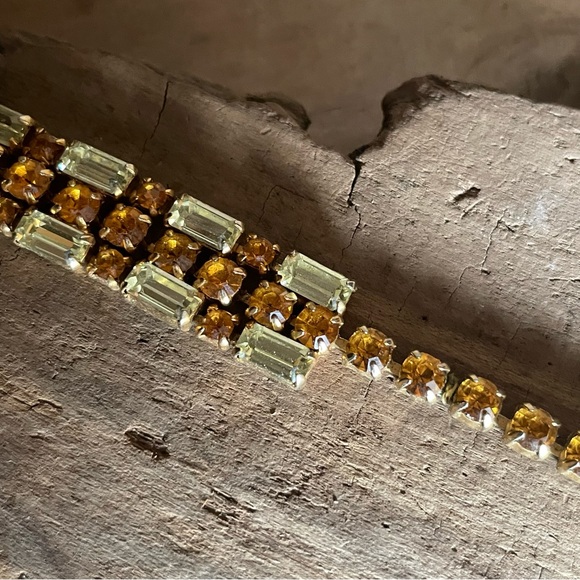 Rhinestone Choker Necklace Topaz Citrine Vintage - Picture 9 of 11